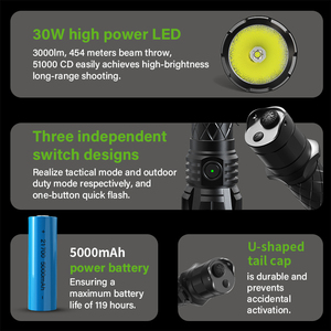 Tank007 PT41 30W Công Suất Cao Linterna Có Thể Sạc Lại <span class=keywords><strong>LED</strong></span> Torch Ánh Sáng Dài Phạm Vi <span class=keywords><strong>3000LM</strong></span> Ngoài Trời Tự Vệ Đèn Pin Chiến Thuật - Product Image 2