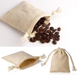 Sacs en coton et lin naturels en gros avec cordon de serrage, petites pochettes à bijoux en toile de jute, emballage cadeau vierge personnalisable avec logo pour faveurs de mariage - Product Image 2