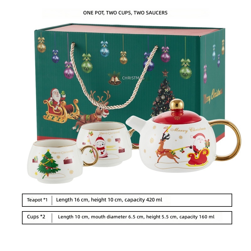 White and Red, one pot and two cups, gilded style