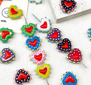 Cuentas de Vidrio Coloridas en Forma de Corazón, Cuentas de Vidrio Pintadas con Puntos para Bisutería de <span class=keywords><strong>Amistad</strong></span> - Product Image 3