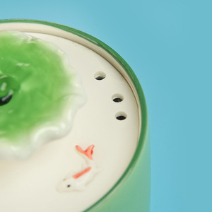 Fuente de agua de cerámica para gatos, diseño de hoja de loto, tazón automático con circulación de agua para animales de compañía, fomenta la hidratación. - Product Image 2