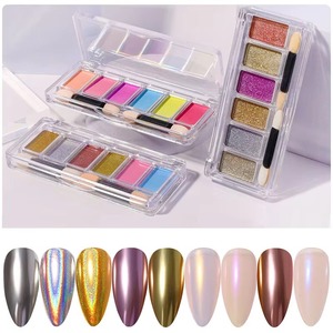 Poudre magique miroir solide 6 couleurs/ensemble pour la décoration des ongles, paillettes acryliques Aurora, poudre holographique chromée pour manucure - Product Image 1