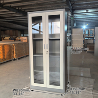 Armoire de classement en acier avec porte vitrée, faible MOQ, armoire métallique de bureau moderne avec serrure sécurisée, en stock pour dossiers et livres