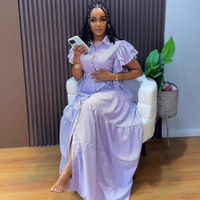 Robe midi ample à rayures et manches courtes, style africain, grande taille, fendue pour femme