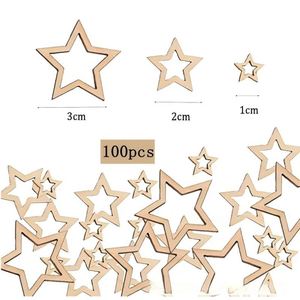Vente en gros de copeaux de bois creux en forme d'étoile à cinq branches et d'étoile hexagonale, pièces de puzzle DIY, décoration de Noël - Product Image 4