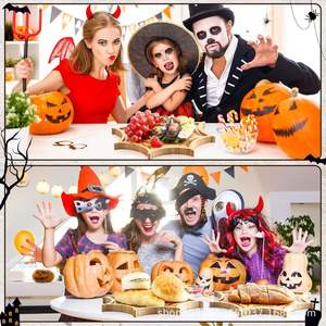 Plateau d'Halloween en bois, plateau à collation hexagonal, couleur bois naturel, vaisselle de fête, plat de service décoratif pour occasions - Product Image 3