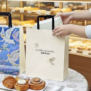 Custom Eco-Friendly Disposable <b>Biodegradable</b> Recyclable Kraft <b>Paper</b> Bags with Flat Handles Offset Printing for Bakery & Dessert - Product Image 3