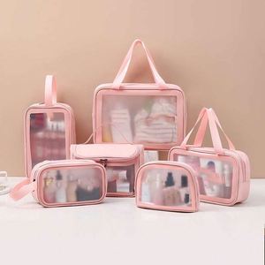 Large Capacity <b>Transparent</b> Three Piece <b>Makeup</b> <b>Bag</b> PU PVC Bath <b>Bag</b> Semi <b>Transparent</b> Frosted Portable Storage <b>Bag</b> - Product Image 1