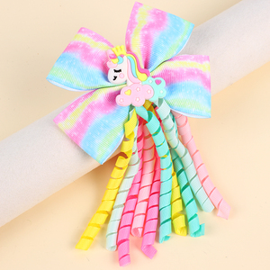 Cn Boutique Regenboog Gradiënt Grosgrain Lint Krullend Haar Strik Zoete Eenhoorn Pvc Shaker Haarclip Meisjes <span class=keywords><strong>Kids</strong></span> - Product Image 1