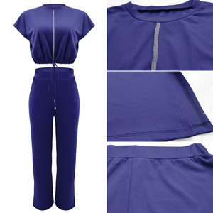 YQY10163 Ensemble <span class=keywords><strong>de</strong></span> survêtement personnalisé pour femme, <span class=keywords><strong>haut</strong></span> court à cordon <span class=keywords><strong>de</strong></span> serrage et pantalon fendu taille haute, idéal pour l'été et le <span class=keywords><strong>jogging</strong></span> - Product Image 6