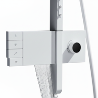 Ensemble de douche thermostatique à effet pluie avec touches piano brossées, 4 modes jet/massage, système de douche à température constante, blanc, pour salle de bain d'hôtel