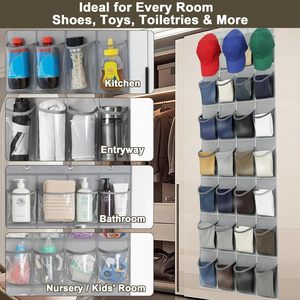 Over The Door <b>Shoe</b> Organizer 24 Pockets Gray Metal <b>Hooks</b> Multifunctional Storage Rack For <b>Shoes</b> Closet Door Wall Mount - Product Image 4