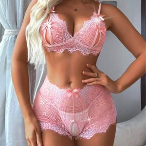 Sexy lingerie dunne kant strik holle bh-band nachtjapon ODM groothandel dames - Product Image 3