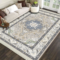 Tapis en polyester imprimé doux et facile d'entretien, grande surface, pour salon et chambre, avec tapis antidérapant, franges et pompons, faible MOQ