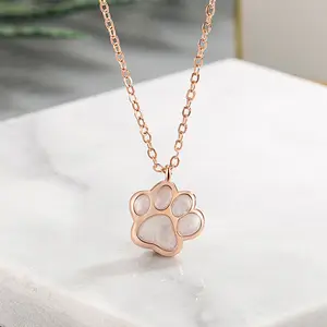 Schattige Kat Paw Hanger Rose Vergulde Hond Voetafdruk Ketting Voor Vrouwen Meisjes Huisdier Sieraden