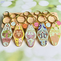Porte-clés en métal QY 12 constellations avec alliage de zinc et émail, artisanat créatif, petit pendentif pour sac