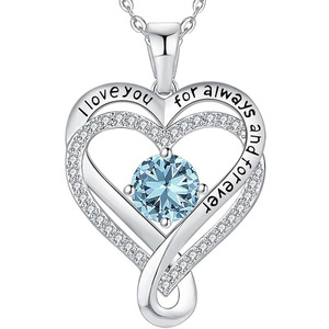 Kalung liontin hati cinta perak murni S925 batu kelahiran zirkon kustom hadiah pernikahan modis untuk wanita - Product Image 2