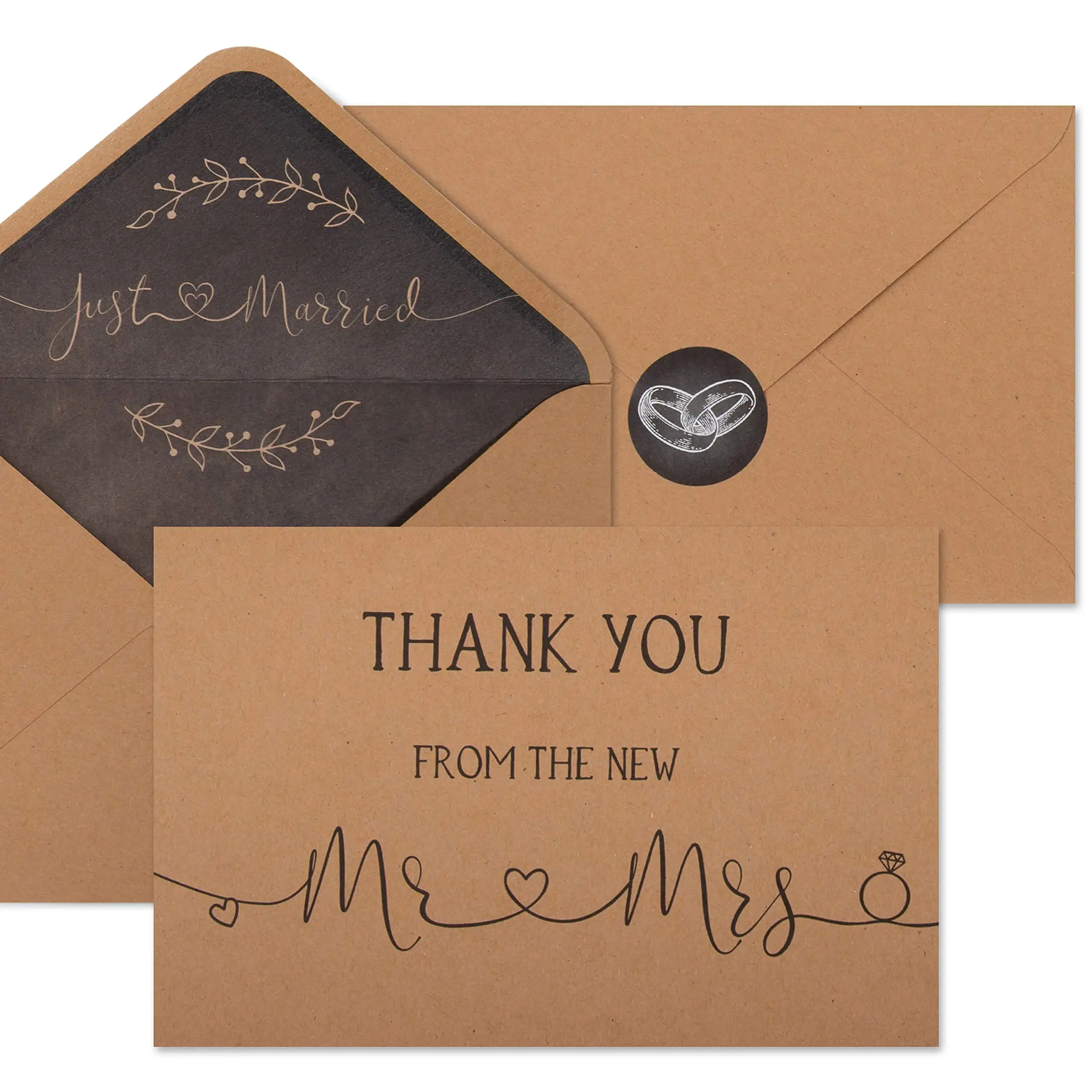 למחזר נייר קראפט קראפט תודה כרטיסי לוגו מותאם אישית מעטפות עם מדבקות