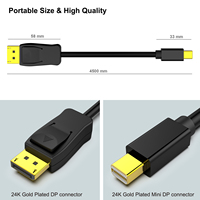 Cable Adaptador Mini DP (Compatible con Thunderbolt) DP de 1.8M (Macho a Macho) con Conectores Chapados en Oro, Material de PVC para Computadora