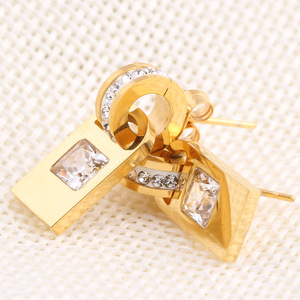 <b>Stud</b> <b>Earrings</b> Lock Shape Red Crystal Channel Setting Geometric Design Everyday Wear Stainless Steel Post - Product Image 3