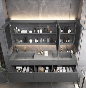 Mueble de <span class=keywords><strong>Baño</strong></span> con Lavabo Doble y Encimera Flotante de Pizarra Estilo Europeo, Gran Venta - Product Image 6