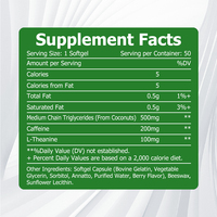 Capsules de caféine et L-théanine à marque privée : favorisent la relaxation physique, améliorent les fonctions cognitives, suppléments énergétiques à base de plantes