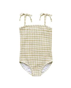 Combinaisons d'été à carreaux pour filles avec bretelles à nouer et smocks, maillots de bain à volants pour enfants - Product Image 3