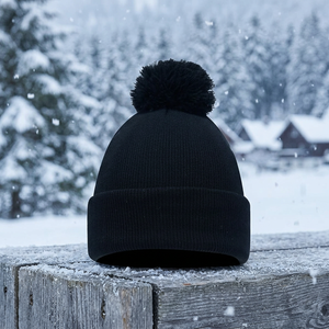 Unisex Winter Sports Warm Black <strong>Beanie</strong> <strong>Pom</strong> <strong>Pom</strong> Wholesale Outdoor Knitted Acrylic Common Cuff Bobble Hat Travel Case Men - Product Image 4