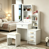 Commode moderne en MDF durable avec miroir LED amovible, tiroirs et tabouret pour salle de bain