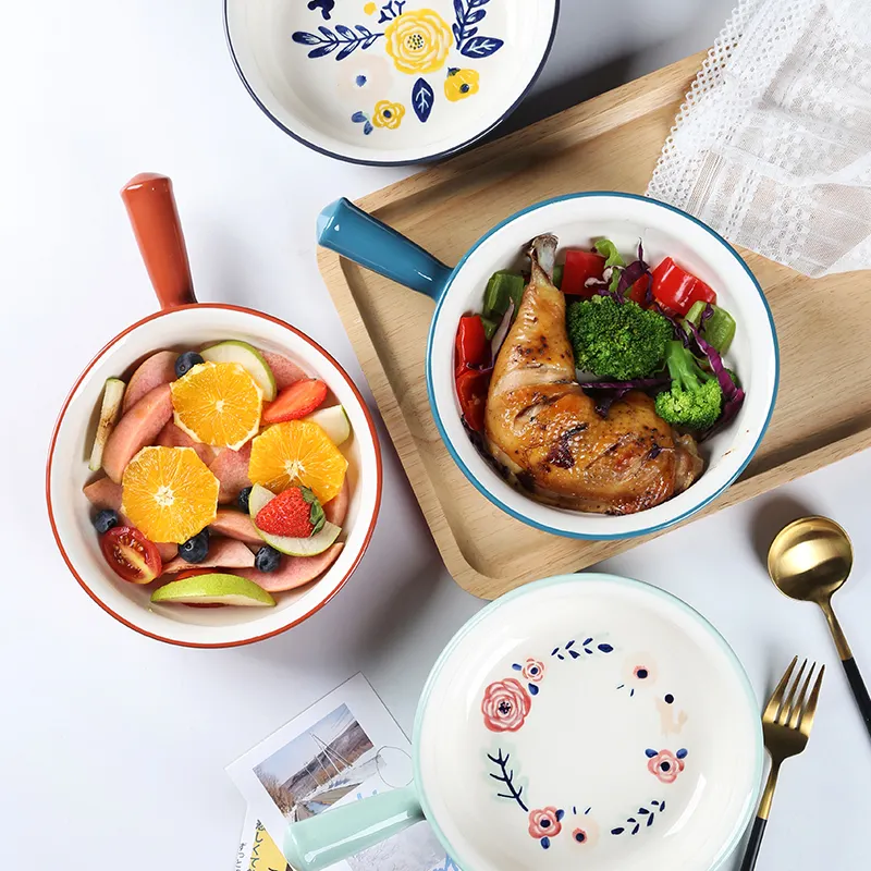 Vier Jahreszeiten hand bemalte Serie Keramik Backs chale mit Handgriff Griff Salat Suppe Nudel Schüssel Frühstück Backen Reiss chale