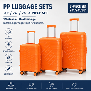 Set de Viaje de Equipaje de Mano, Maletas Rígidas de PP Naranja con Diseño Geométrico, Fabricante con Auditoría BSCI, Asa de Transporte, Surtido para Almacenamiento - Product Image 1