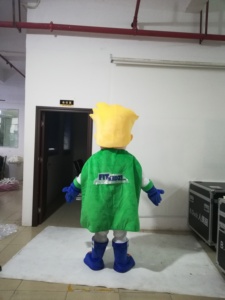 Disfraz de Mascota de Superhéroe Popular para Adultos, Cabello Amarillo, <span class=keywords><strong>con</strong></span> Capa Roja en Venta, Color y Logotipo Personalizables - Product Image 3