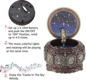 Style de boîte à <span class=keywords><strong>musique</strong></span> joue <span class=keywords><strong>le</strong></span> château <span class=keywords><strong>dans</strong></span> l'air du <span class=keywords><strong>ciel</strong></span>, boîte à <span class=keywords><strong>musique</strong></span> rotative déesse Sankyo 18-Note Wind Up peint à la main - Product Image 4