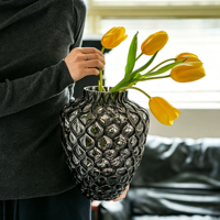 Vase à fleurs en verre texturé moderne, motif nid d'abeille, ornement décoratif pour salon, table à manger, décoration de la maison