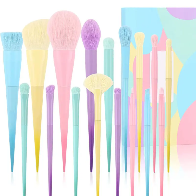 17 Pcs Colourful Make Up Brush Kit 17pcs Premium Mulit Color Synthetic Kabuki Blending Face Rainbow Makeup Brushes Set