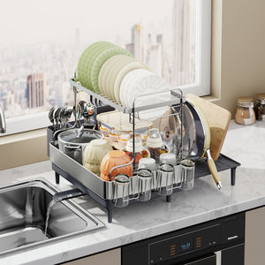 WIREKING <span class=keywords><strong>Escurridor</strong></span> de <span class=keywords><strong>Platos</strong></span> de Acero Inoxidable de 2 Niveles Extensibles con Soporte para Cubiertos para Fregadero de Cocina - Product Image 1