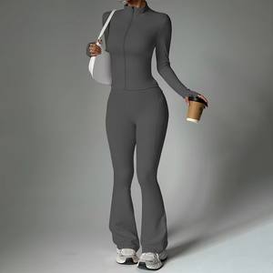 Conjunto Deportivo para Mujer, Chaqueta con Cuello Alto, Pantalones Anchos, Absorbe la Humedad, Conjunto de Yoga para Uso Casual, Fitness, Gimnasio, Running - Product Image 1