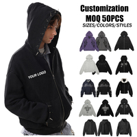 Sudadera con capucha de invierno personalizada para hombre, de algodón, con pedrería, hombros caídos, cremallera, peso pesado, bordado de parches, cortavientos, ecológica
