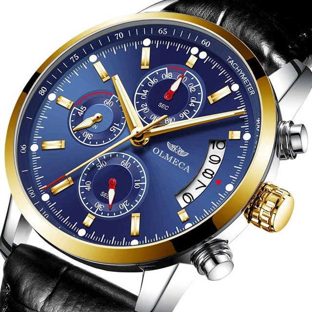 OLMECA Men's Luxury Stainless Steel Quartz Watch with Pointer Dial Waterproof Fashion Casual Dress Watch