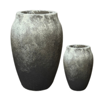 Ensemble de 2 pots de fleurs vintage à effet dégradé, texturés, mats et rugueux, grands pots de plantes pour la décoration de la cour