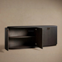 Buffet d'entrée de luxe de style Arhaus traditionnel, en chêne patiné, avec 4 portes et design courbé, de style impérial américain vintage