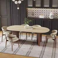 Ensemble de table à manger en bois massif français avec plateau en pierre, table à manger ovale design de style mid-century pour usage domestique avec chaises assorties