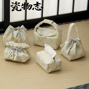 Tea Set Storage Bag Canvas Portable Rectangle Dustproof Cover For Teapot And <b>Teacup</b> Outdoor Travel Use - Product Image 2