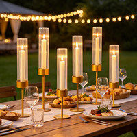 Lot de 6 bougeoirs cylindriques en verre doré pour bougies coniques - Décoration de table pour mariages et fêtes
