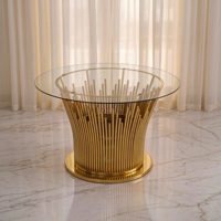 Table d'appoint de luxe à plateau rond en verre, avec pieds à rayures verticales et base en acier inoxydable, pour mariages et banquets
