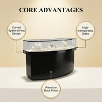 Vitrine de présentation de bijoux en acier inoxydable noir avec LED, luxueuse, moderne, écologique, verrouillable, en verre, pour boutique