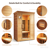 Ruang Sauna Uap Kering Kayu Tradisional untuk Dalam Ruangan, Ruang Sauna Inframerah Jauh, Kayu Hemlock Kanada Solid