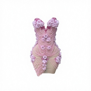 ชุดเดรสปาร์ตี้ค็อกเทลทรงเข้ารูปคอ halter ปักลายดอกไม้สามมิติ รุ่น Novance Y5254-B สีชมพู - Product Image 2