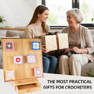 Wooden Crochet Board Knitting Pegboard Storage Rack Foldable <b>Desktop</b> <b>Shelf</b> For Yarn Mesh Handmade Crafts - Product Image 5