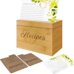 Wooden Recipe Box Rectangular Desktop Storage Organizer For Kitchen Cooking Recipes - Product Image 5
